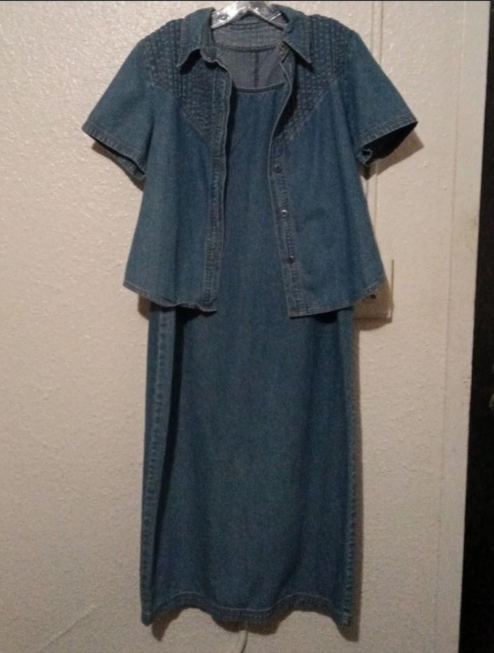 Classic Denim Two-Piece Dress Set in Medium Blue